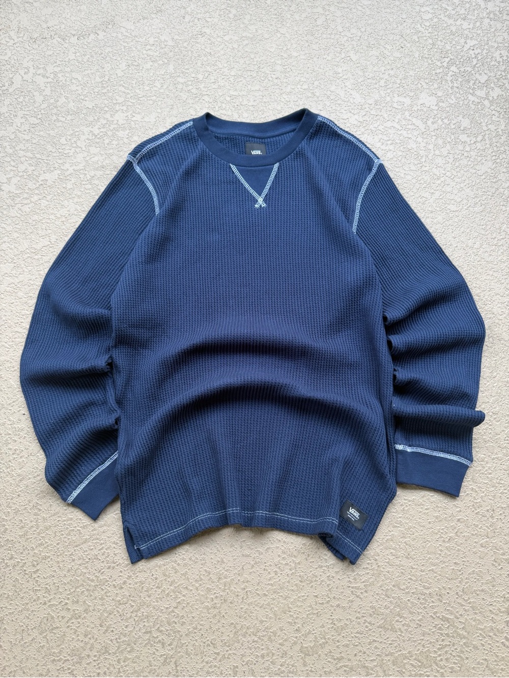 Vans Men's Navy Waffle Crewneck Sweater with Contrast Stitch - Picture 2 of 5